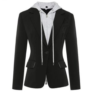 HIGH STREET Newest Stylish 2021 Designer Blazer Jacket Women's Zip Removable Hooded Single Buttons Casual Blazer