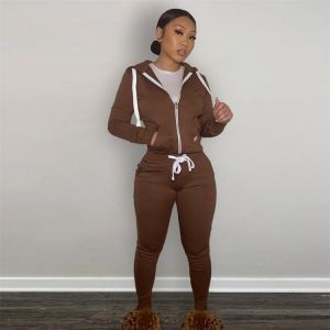 FQLWL Winter Matching Sets Womens Two 2 Piece Sets Tracksuit Pink Sweatsuits For Womens Outfits Zipper Zipper Top Pants Suits