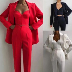 Spring/Autumn Chic Women Suits Smoking Business Double Breasted Jacket With Pants Worker Wear Ladies Mother Of Bride Dress 2022