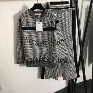 2021 luxury design fashion women's suit thousand bird lattice knitted suit round neck long sleeve spring and autumn knitted s