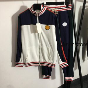 High quality autumn and winter  fashion stand collar long sleeve zipper coat + striped webbing high waist trousers leisure suit