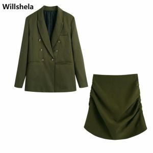 Willshela Two piece set Women suits High Fashion Fitted Blazer Elegant Mini Skirt Chic Lady 2 piece set Woman blazer set