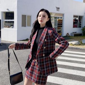 Autumn Winter Small Fragrance Wind Elegant Women's Suit French Lady Retro Tweed Jacket High Waist Sexy Short Skirt 2 Piece Se