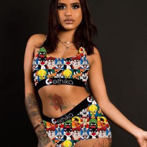 Ethika 2021 New Propular Two Pieces Print Bodycon O-neck Set Women Slim Sleeveless Tacksuit Ladies 2 Pieces Skinny Playsuit