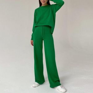 Women Knitted Sweater Sets With Trousers 2 Pieces Suit Casual Pullover Wide Leg Pants Suits Female 2021 Winter Ladies Sets
