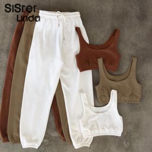 Sisterlinda Casual Sportswear Black White 2Piece Set Women Summer Crop Top Biker Shorts Matching Suit Sweatsuit Tracksuit Female