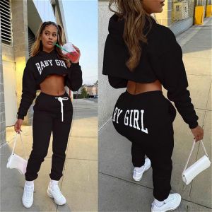 Women Casual Clothing Sets Long Sleeve Hooded Sweatshirt Hoodies Crop Top Pants Sweatpants Lady Spring Fall Fashion Tracksuits