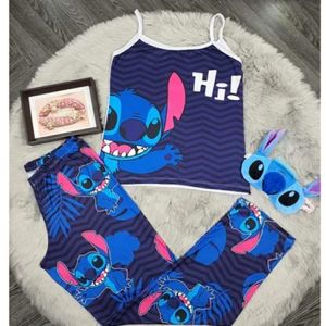 Disney Mickey Mouse Stitch cartoon print suspender trousers two piece suit fashion new pants suits for women 2021 Female suit