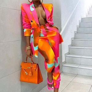 2021 New Women Blazer + Pants Sets Two Piece Spring Autumn Fashion Work Pant Suits OL Single Breasted Jacket Formal Suit