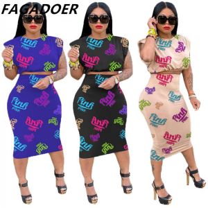 Fashion Casual Two 2 Piece Set Pink Letter Print Outfits Graffiti Sexy Streetwear Crop Tops And Long Bodycon Skirt Matching Set
