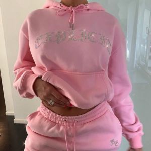 Diamonds Tracksuit 2 Piece Set Women Oversize Hoodies Sweatshirt Sweatpants Joggers Sport Pant Suits Femme Outfits Sweatsuits