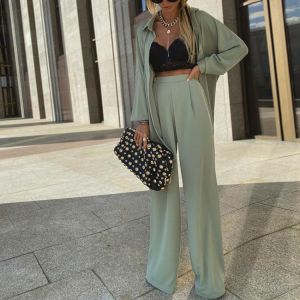 2021 Casual Long Sleeve Tshirt and Pants Two Piece Set Women Autumn Winter Femme Elegant Solid Full Length Pant & Coat Suit Se
