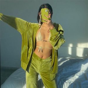 Women's Tracksuit Casual Solid Long Sleeve Hooded Sport Suits Autumn Warm Hoodie Sweatshirts and Long Pant Fleece Two Piece S