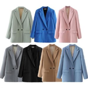 Ladies Work Office Lady Double Breasted Blazer Women Casual Long Sleeve Outerwear Stylish Women Jacket Coat Chic Tops Female