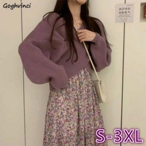 Women Sets 2 Pieces Outfits Purple Knitted Sweaters Sleeveless Floral-printed Dress Sweet Lovely Elegant Soft Lady Vintage Chic