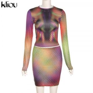 Kliou Print Polka Dot Two Piece Set Women Summer Croped Tops+ Mini Skirt Body-Shaping Matching Hipster Outfits Female Streetwear
