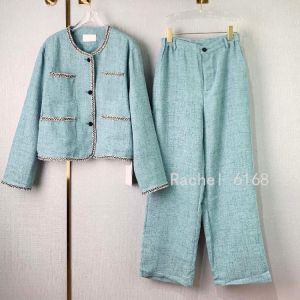 Luxury Design autumn new style bonded fashion long sleeved cardigan coat + high waist slim fit wide leg pants temperament suit