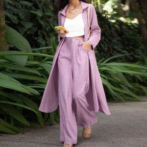 ZANZEA 2PCS Women Autumn Shirt Suits Fashion Long Sleeve Matching Sets Casual Wide Leg Trousers Solid Loose Pant Sets Oversized