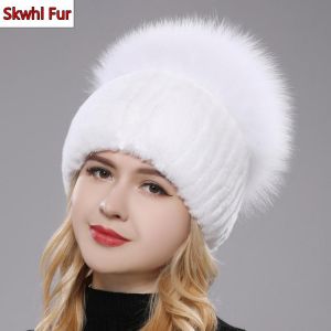 Russia New Style Women Real Genuine Fox Fur Beanies Hat Girls Natural Real Rex Rabbit Fur Skullies Cap Knit Winter Real Fur Hats