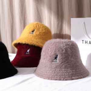 2021 women&#x27;s winter Bucket hat for girls Solid color rabbit fur sautumn and fashion Fur panama hip hop hat off white cap
