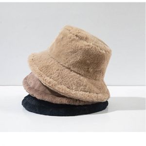 2021 Fashion Artificial Rabbit Fur Bucket Hat Women Autumn Winter Warm Thickened Fisherman Hat Panama Plush Basin Hat Lady Cap