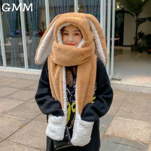 Cute Funny Cartoon Hat Warm Plush Long Ears Bunny 3 in 1 Gloves Scarf Rabbit Hats Winter Caps Adult Birthday Gift Women's Hat