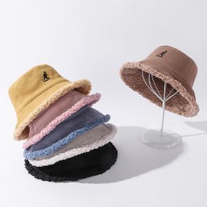 Kangaroo Sign  Kangol Hat  Women's Hat  Double-sided Wear Plus Velvet Thick Kangaroo Solid Color Fur  Plush Basin Hat Tide Bo