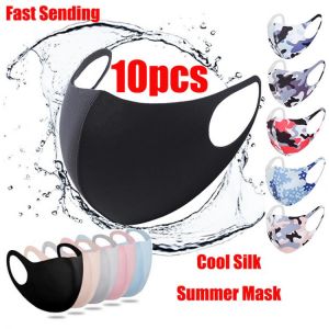 10pcs Summer Face Mask Black Mouth Mask Reusable Washable Mascarillas Cool Silk Breathing Masque Facial Mask Dustproof Windproof
