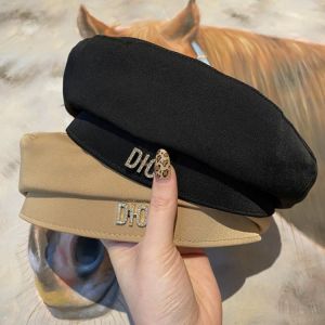 European and American Style D Home Beret Female Summer Korean Khaki Black Painter Hat Casual Letters Rhinestone Octagonal Hat