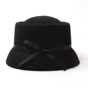 New Wool Felt Cloche Winter Hat Women Asymmetric Brim Ribbon Fedora Hat Lady Church Derby Party Fashion Collapsible Warm Hat