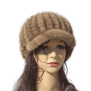 Authentic Autumn And Winter Women's Mink Fur Hat Natural Water Fabric Mink Fur Cap New Female Real Quality Mink Leather Hat G
