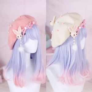 Soft sister Sweet Biscuits Hat Beret Wool Hat Painter Hat Rabbit Spring & Autumn New Side Folder Hairpin Lolita Hair Accessori