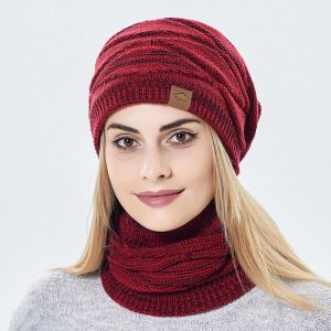 Women's Winter Knitted Hats Warm Beanies Hat Set Thick Skullies Beanies Caps Outdoor Ski Cap Neck Guard with Scarf