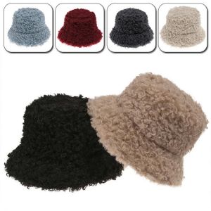 Women Autumn Winter Warm Bucket Hat Ear Protector Lamb Velvet Female Sweet Girls Fisherman Cap Plush Hat With Earmuffs Thick