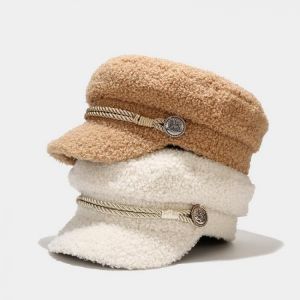 Autumn Winter Military Cap Women Fashion Lambswool Newsboy Cap Ladies Casual Keep Warm Flat Top Hat Female sombreros de mujer