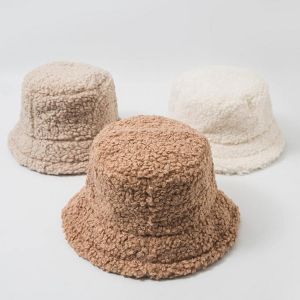 2020 New Hats for Women Autumn Winter Bucket Hats Lamb Plush Soft Warm Fisherman Hat Panama Casual Caps Lady Flat Korean Style