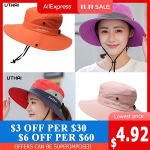 K106 Women's Bucket Hat Panama 2021Fashion Sun Visor Breathable Fisherman Protection Hat Ponytail Cap Summer Hats Beach Sun H