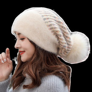 Winter Beret Hat for Women Angola Rabbit Fur Hat Ladies Warm Pompom Hat Knit Beanie for Female girls beret femme