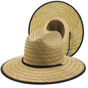 Womens Summer Straw Hat Classic Handwork Women Men Lifeguard Hat Straw Summer Beach Sun Hat Outdoor Summer Wide Brim Panama