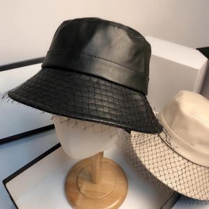 MAXSITI U NEW Spring Fall Veil Net PU Leather Bucket Hat Women's Fashion Casual Pure Color Fisherman's Basin Cap