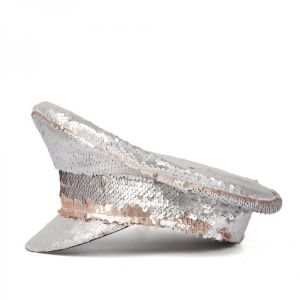 Women Military Hat Double Sequin Captain Hat Festival Halloween Costume Cosplay Bachelorette Party Sergeant Hat