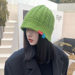 Women's Winter Knitted Hat Woolen Twist Fisherman Hat Autumn New Short Brim Stitching Beanie Basin Hat Girl's Warm Casua