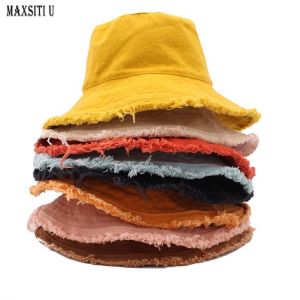 MAXSITIU Cotton Fringed Fisherman Cap Soft Aluminum Wire Shape Water Wash Bucket Hat Women's Four Seasons Solid Outing Basin 