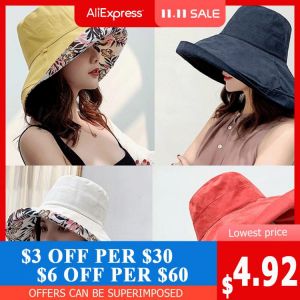 K34 Women's Hat Bucket hat Panamanian Women  Four Seasons Fisherman Hat Big Brim Hat Double-Sided Fisherman Hat Sun Visor Sun