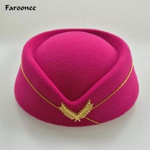 Hot Sale Wool Felt Pillbox Air Hostesses Beret Hat Base Cap Airline Stewardess Sexy Formal Uniform Hat Caps Accessory