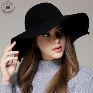 Chapeau Hot Sale Casual Fedora Cap Wide Brimmed Dome Hats High Quality Wool Floppy Womens Black Cloche Hat