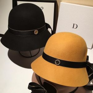 Autumn and winter new retro black wool top hat high quality web celebrity all-match jazz hat fashion simple bow warm hat