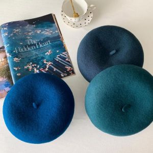 Luna&Dolphin Women Wool British Style Berets Autumn Japanese Korean Wild Models Knitting Artist Cap Winter Painter Beanie Hat