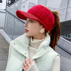 2021Women's Warm Cap Empty Top Knitted Woolen Caps New Winter Hats Women's Sports Plus Velvet Ear Hat