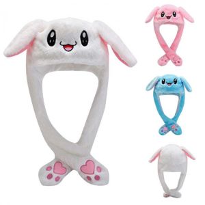 2021 New Rabbit Women's Hat Beanie Plush Can Moving Bunny Ears Hat with Shine Earflaps Movable Ears Hat for Women/Child/Girls
